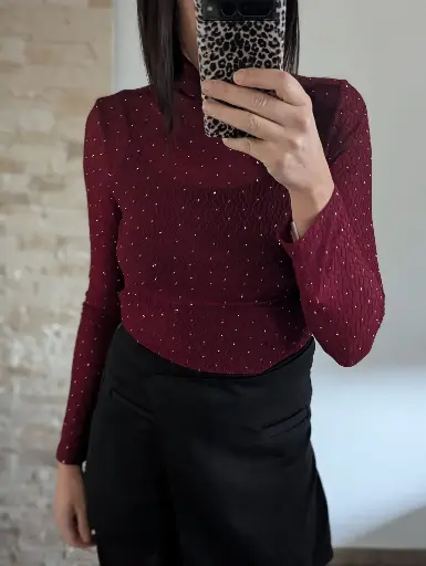 Sous pull pailleté bordeaux